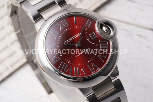 AF Factory Cartier Ballon Bleu WSBB0052 33mm Full Steel Roman Numerals Red Dial