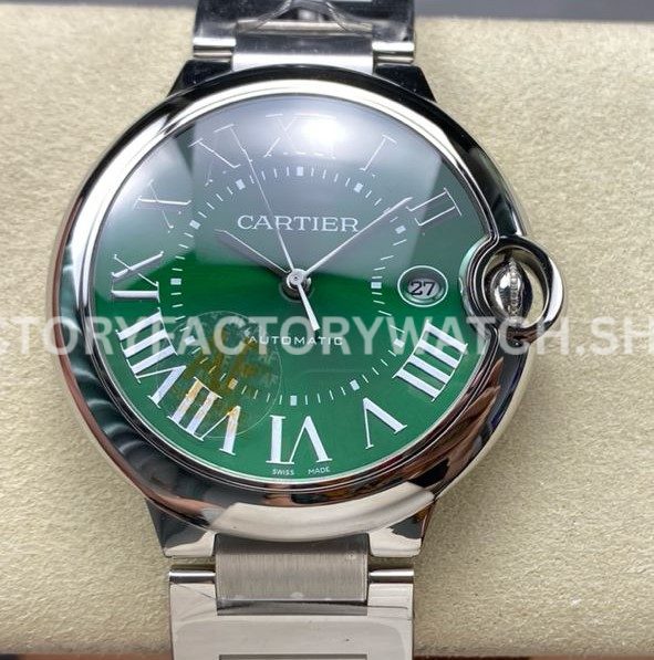 AF Factory Cartier Ballon Bleu WSBB0071 42mm Full Steel Roman Numerals Green Dial (3) AF Factory Cartier Ballon Bleu WSBB0071 42mm full steel green dial watch