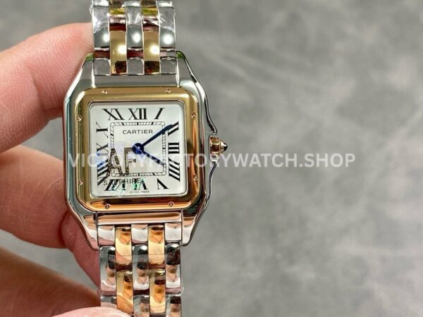 AF Factory Cartier Panthère W2PN0007 27mm Half Yellow Gold Roman Numerals Silver Dial (8) AF Factory Cartier Panthère W2PN0007 27mm two-tone bracelet silver dial watch