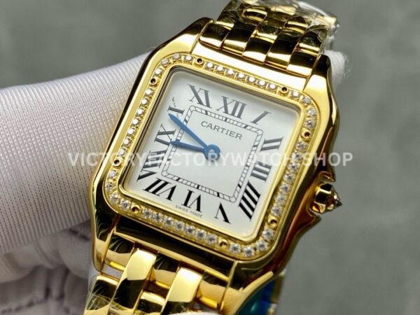 AF Factory Cartier Panthère WJPN0016 27mm Diamond Bezel Full Yellow Gold Roman Numerals Silver Dial