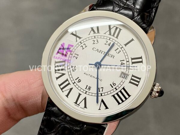 AF Factory Cartier Ronde Solo de Cartier W6701011 42mm Steel Leather Strap Roman Numerals Silver Dial
