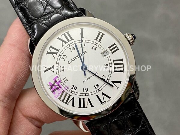 AF Factory Cartier Ronde Solo de Cartier W6701011 42mm Steel Leather Strap Roman Numerals Silver Dial