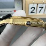 AF Factory Cartier Santos Dumont 27.5mm Yellow Gold Green Leather Strap Roman Numerals Black Dial