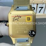 AF Factory Cartier Santos Dumont 27.5mm Yellow Gold Green Leather Strap Roman Numerals Black Dial