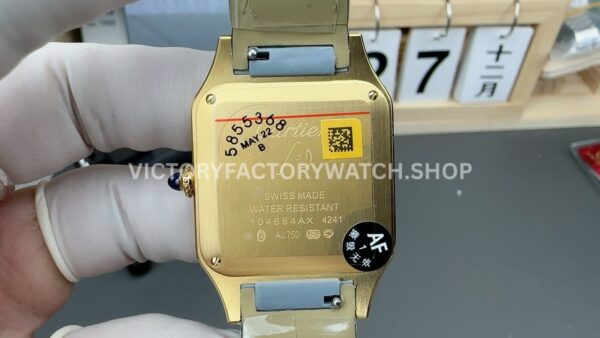 AF Factory Cartier Santos Dumont 27.5mm Yellow Gold Green Leather Strap Roman Numerals Black Dial