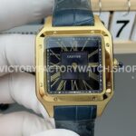 AF Factory Cartier Santos Dumont 27.5mm yellow gold case green leather strap black dial