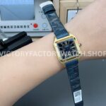 AF Factory Cartier Santos Dumont 27.5mm Yellow Gold Green Leather Strap Roman Numerals Black Dial