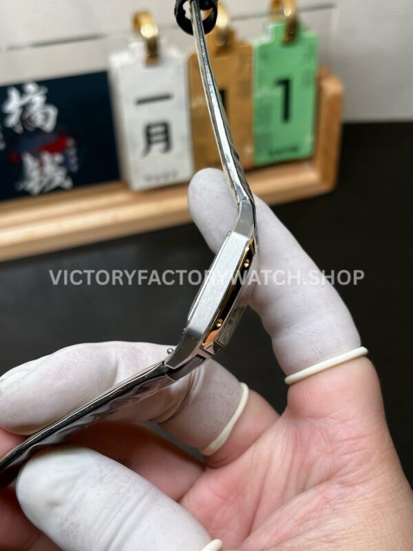 AF Factory Cartier Santos Dumont W2SA0012 27.5mm Leather Strap Rose Gold Bezel Roman Numerals Silver Dial