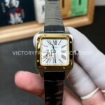 AF Factory Cartier Santos Dumont W2SA0012 27.5mm leather strap rose gold bezel silver dial