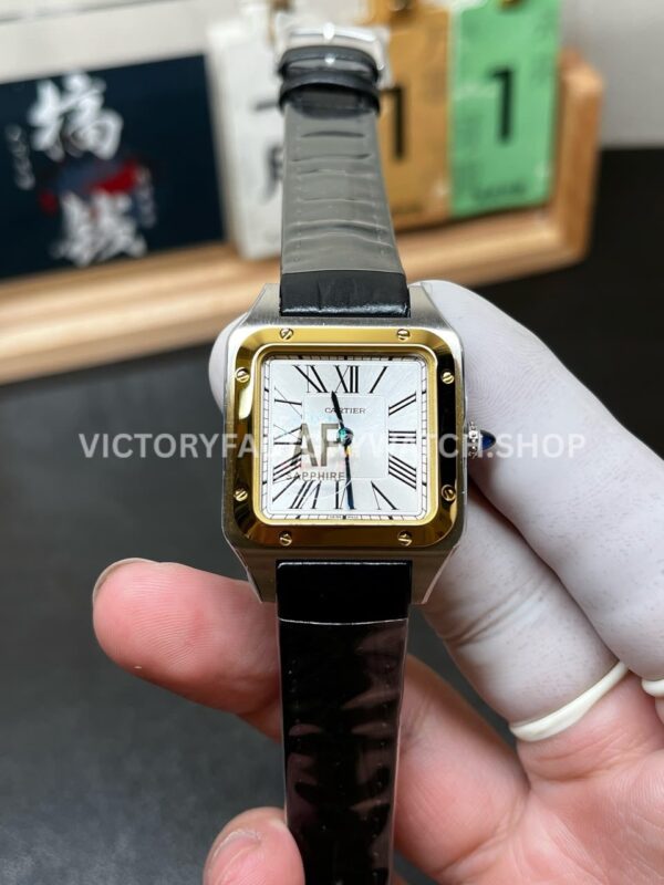 AF Factory Cartier Santos Dumont W2SA0012 27.5mm leather strap rose gold bezel silver dial