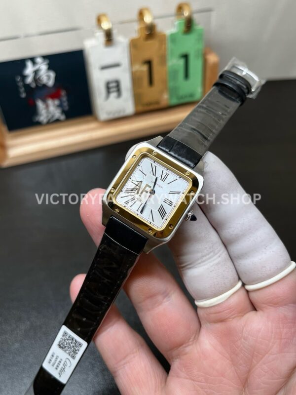 AF Factory Cartier Santos Dumont W2SA0012 27.5mm Leather Strap Rose Gold Bezel Roman Numerals Silver Dial