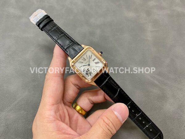 AF Factory Cartier Santos Dumont WGSA0021 31.4mm Rose Gold Leather Strap Roman Numerals Silver Dial (1) AF Factory Cartier Santos Dumont WGSA0021 31.4mm Rose Gold Leather Strap Roman Numerals Silver Dial