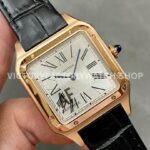 AF Factory Cartier Santos Dumont WGSA0021 31.4mm Rose Gold Leather Strap Roman Numerals Silver Dial (4) AF Factory Cartier Santos Dumont WGSA0021 31.4mm Rose Gold Leather Strap Roman Numerals Silver Dial