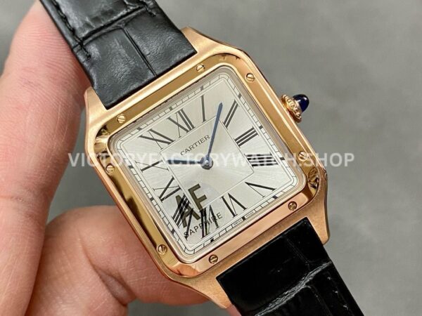 AF Factory Cartier Santos Dumont WGSA0021 31.4mm Rose Gold Leather Strap Roman Numerals Silver Dial (4) AF Factory Cartier Santos Dumont WGSA0021 31.4mm Rose Gold Leather Strap Roman Numerals Silver Dial