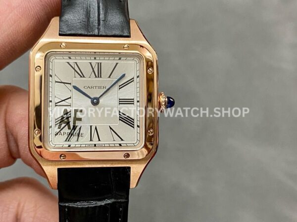AF Factory Cartier Santos Dumont WGSA0021 31.4mm Rose Gold Leather Strap Roman Numerals Silver Dial (7) AF Factory Cartier Santos Dumont WGSA0021 31.4mm rose gold leather strap silver dial