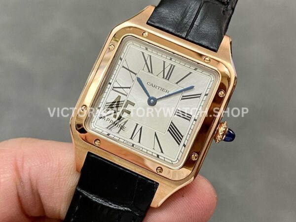 AF Factory Cartier Santos Dumont WGSA0021 31.4mm Rose Gold Leather Strap Roman Numerals Silver Dial (9) AF Factory Cartier Santos Dumont WGSA0021 31.4mm Rose Gold Leather Strap Roman Numerals Silver Dial