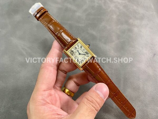 AF Factory Cartier Tank Américaine w2601556 19mm Yellow Gold Leather Strap White Dial (3) AF Factory Cartier Tank Américaine W2601556 19mm Yellow Gold Leather Strap Roman Numerals White Dial