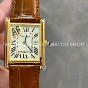 AF Factory Cartier Tank Américaine W2601556 19mm yellow gold leather strap white dial