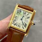 AF Factory Cartier Tank Américaine w2601556 19mm Yellow Gold Leather Strap White Dial (5) AF Factory Cartier Tank Américaine W2601556 19mm Yellow Gold Leather Strap Roman Numerals White Dial