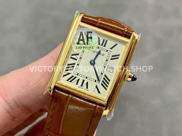 AF Factory Cartier Tank Américaine w2601556 19mm Yellow Gold Leather Strap White Dial (5) AF Factory Cartier Tank Américaine W2601556 19mm Yellow Gold Leather Strap Roman Numerals White Dial