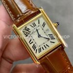 AF Factory Cartier Tank Américaine w2601556 19mm Yellow Gold Leather Strap White Dial (6) AF Factory Cartier Tank Américaine W2601556 19mm Yellow Gold Leather Strap Roman Numerals White Dial