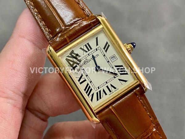 AF Factory Cartier Tank Américaine w2601556 19mm Yellow Gold Leather Strap White Dial (6) AF Factory Cartier Tank Américaine W2601556 19mm Yellow Gold Leather Strap Roman Numerals White Dial