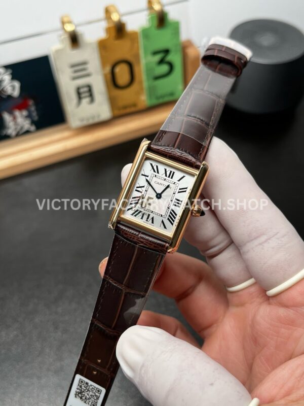 AF Factory Cartier Tank WGTA0091 25.5mm Yellow Gold Leather Strap Roman Numerals White Dial