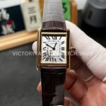 AF Factory Cartier Tank WGTA0091 25.5mm yellow gold leather strap white dial