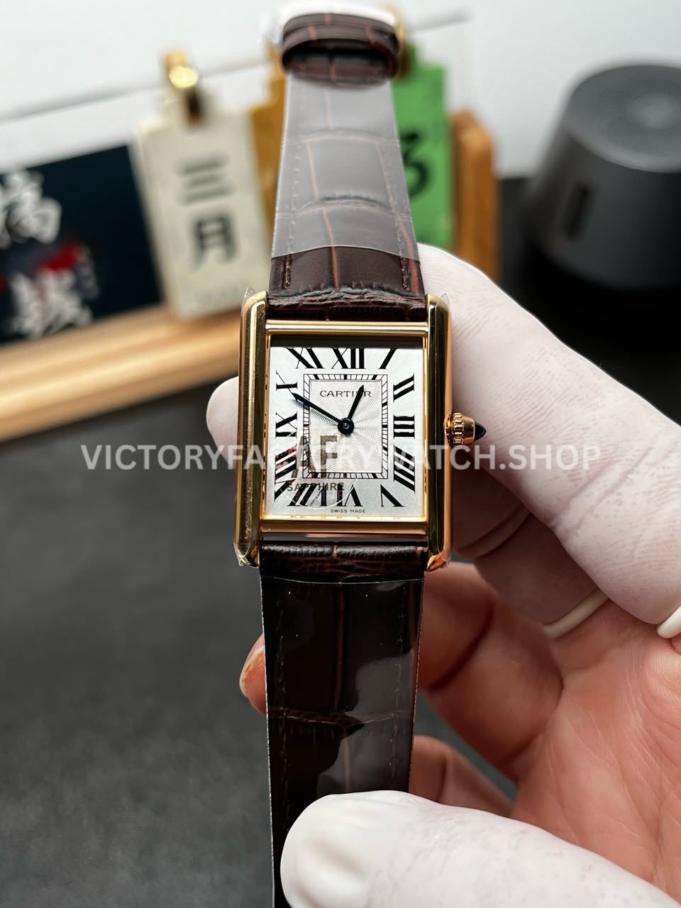 AF Factory Cartier Tank WGTA0091 25.5mm yellow gold leather strap white dial