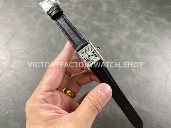 AF Factory Cartier Tank WSTA0042 22mm Black Leather Strap Roman Numerals White Dial