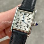 AF Factory Cartier Tank WSTA0042 22mm Black Leather Strap Roman Numerals White Dial