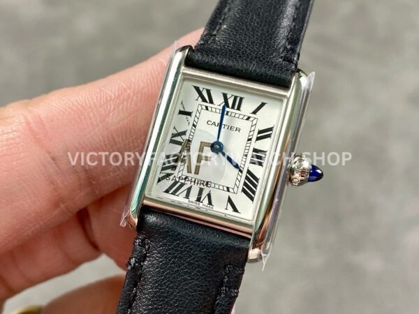 AF Factory Cartier Tank WSTA0042 22mm Black Leather Strap Roman Numerals White Dial