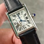 AF Factory Cartier Tank WSTA0042 22mm Black Leather Strap Roman Numerals White Dial