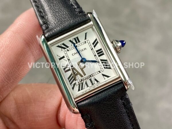 AF Factory Cartier Tank WSTA0042 22mm Black Leather Strap Roman Numerals White Dial