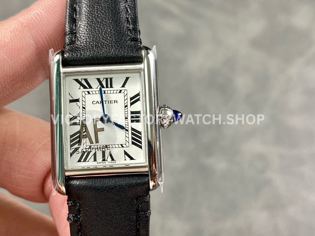 AF Factory Cartier Tank WSTA0042 22mm black leather strap white dial