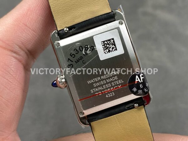 AF Factory Cartier Tank WSTA0109 25.5mm Black Leather Strap Diamond Bezel Roman Numerals White Dial