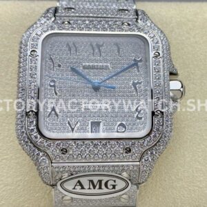 AMG Factory Cartier Santos 40mm Full Diamond Arabic Number Diamond Dial (3) AMG Factory Cartier Santos 40mm full diamond color diamond dial