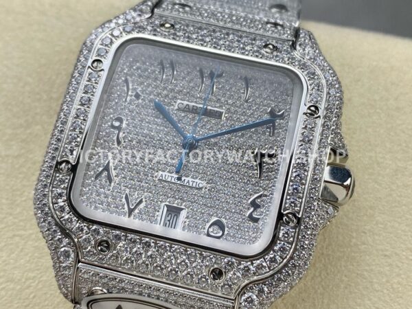 AMG Factory Cartier Santos 40mm Full Diamond Arabic Number Diamond Dial (6) AMG Factory Cartier Santos 40mm Full Diamond Arabic Number Diamond Dial