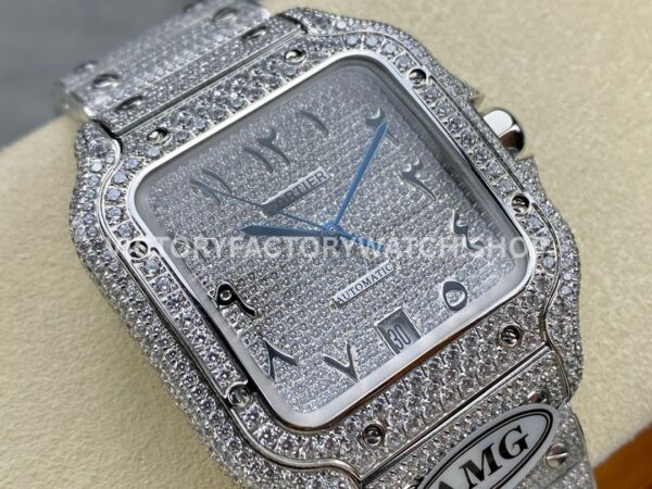 AMG Factory Cartier Santos 40mm Full Diamond Arabic Number Diamond Dial (8) AMG Factory Cartier Santos 40mm Full Diamond Arabic Number Diamond Dial