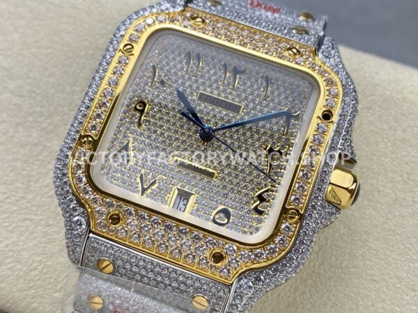 AMG Factory Cartier Santos 40mm Full Diamond Gold Diamond Steel Arabic Number Diamond Dial