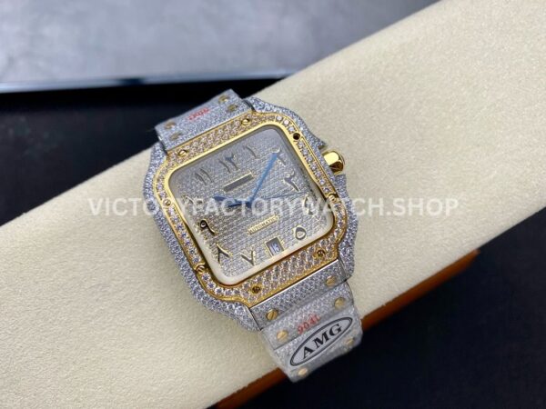 AMG Factory Cartier Santos 40mm Full Diamond Gold Diamond Steel Arabic Number Diamond Dial