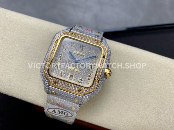AMG Factory Cartier Santos 40mm Full Diamond Gold Diamond Steel Arabic Number Diamond Dial