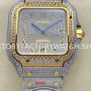 AMG Factory Cartier Santos 40mm Full Diamond Gold Diamond Steel Arabic Number Diamond Dial (6) AMG Factory Cartier Santos 40mm full diamond gold Arabic diamond dial
