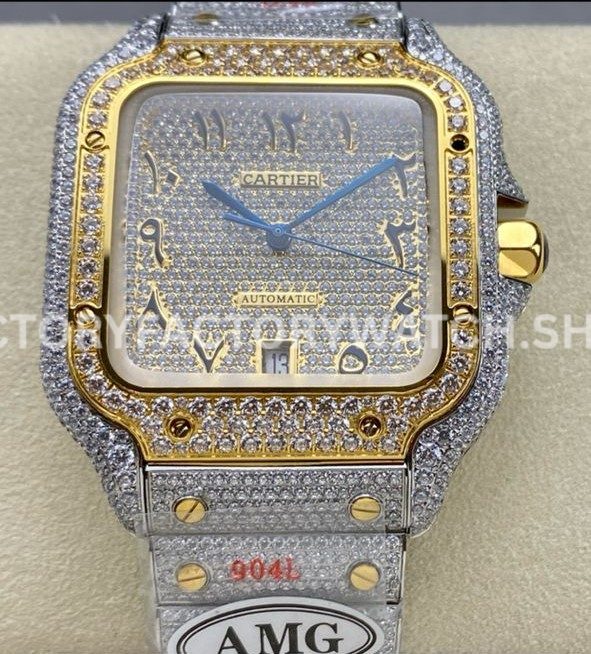 AMG Factory Cartier Santos 40mm full diamond gold Arabic diamond dial