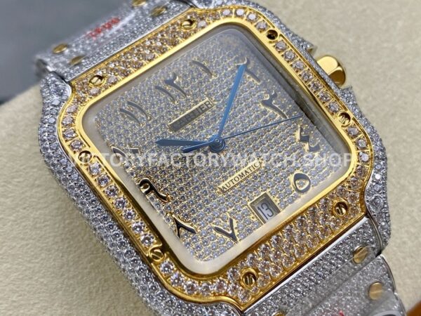 AMG Factory Cartier Santos 40mm Full Diamond Gold Diamond Steel Arabic Number Diamond Dial