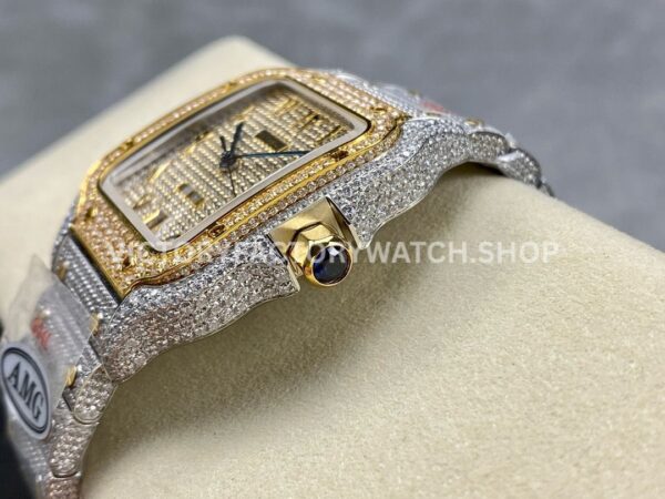 AMG Factory Cartier Santos 40mm Full Diamond Gold Diamond Steel Arabic Number Diamond Dial