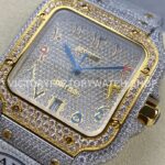 AMG Factory Cartier Santos 40mm Full Diamond Gold Diamond Steel Color Arabic Number Diamond Dial