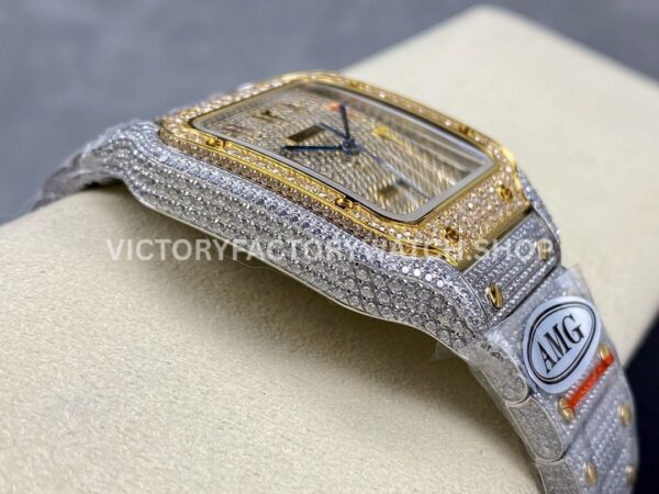 AMG Factory Cartier Santos 40mm Full Diamond Gold Diamond Steel Color Arabic Number Diamond Dial