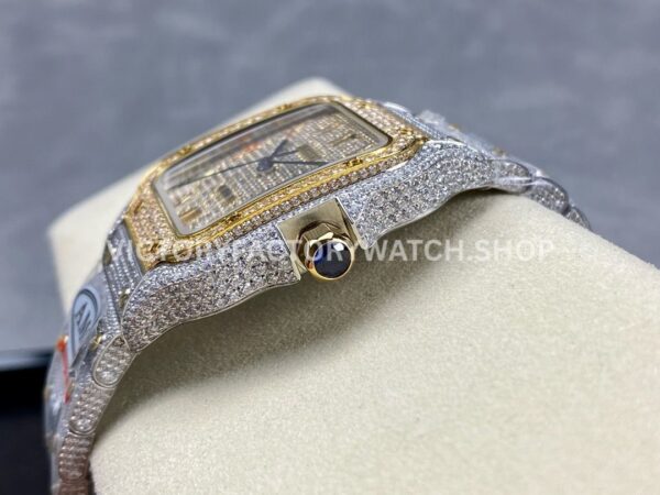 AMG Factory Cartier Santos 40mm Full Diamond Gold Diamond Steel Color Arabic Number Diamond Dial