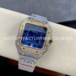 AMG Factory Cartier Santos 40mm Full Diamond Gold Diamond Steel Roman Number Blue Dial
